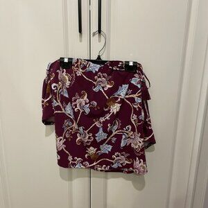 White House Black Market Women's Off The Shoulder Burgundy Floral Top-Sz 8-NEW